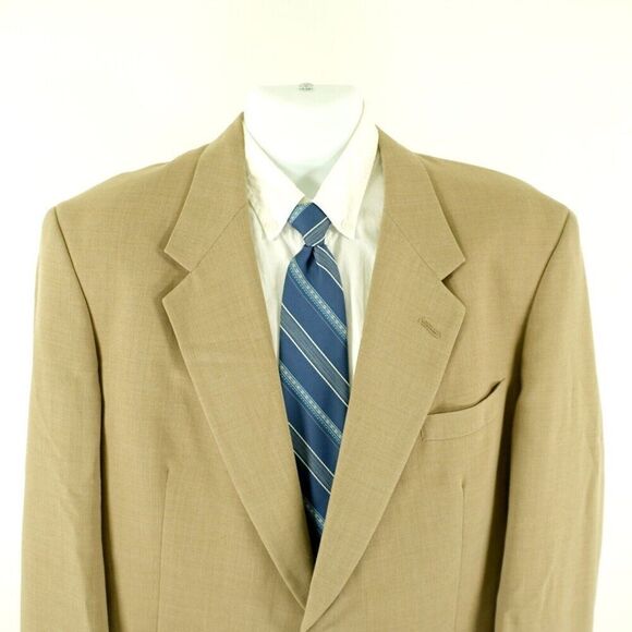Jack Nicklaus Tournament Tan‎ Basket Weave Wool Tan 2 Gold Button Blazer 44L - Picture 1 of 13